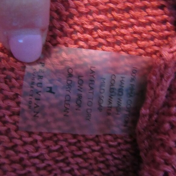 Peruvian Connection Sweater Knit Cardigan Pima Cotton Red Flowy Oversize XS - Picture 5 of 8